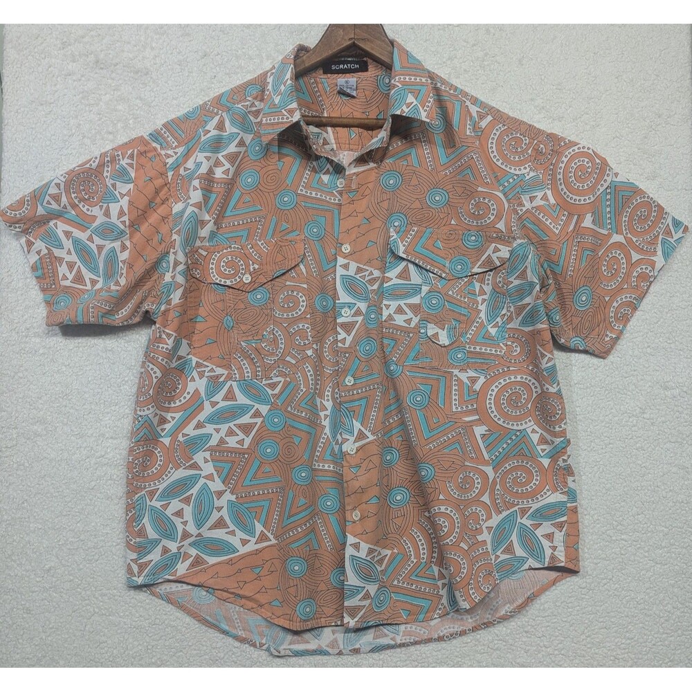 Unique Men's Scratch Abstract Geometric Printed Button Down XL 90s Y2K Style